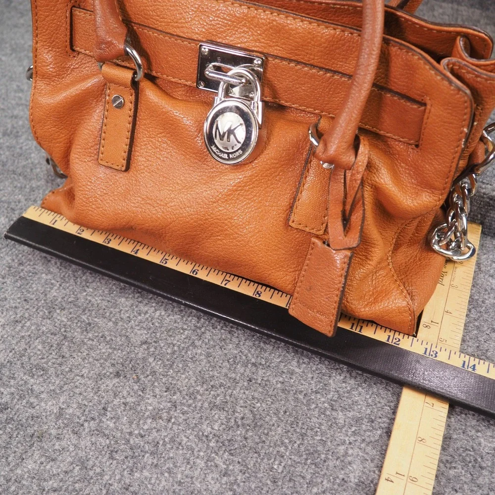 Michael Kors Hamilton Satchel Orange Leather Crossbody Bag Lock Charm Handbag